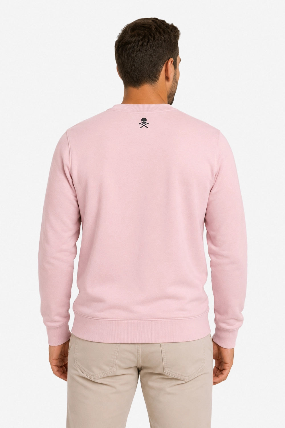 Sweat de golf homme rose clair, dos uni avec petit motif au centre