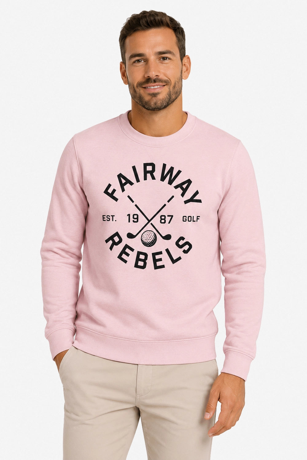 Sweat de golf homme rose clair, imprimé logo devant, manches longues