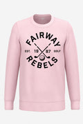 Sweat de golf homme rose clair, col rond côtelé, imprimé logo devant