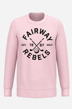 Sweat de golf homme rose clair, col rond côtelé, imprimé logo devant