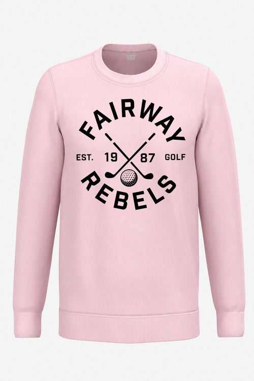 Sweat de golf homme rose clair, col rond côtelé, imprimé logo devant