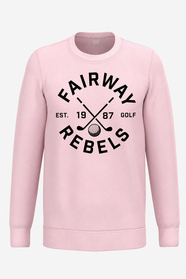 Sweat de golf homme rose clair, col rond côtelé, imprimé logo devant