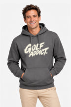 Sweat-shirt à capuche homme gris foncé, logo « GOLF ADDICT » sérigraphié devant