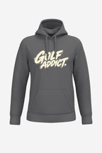 Sweat-shirt à capuche homme gris foncé, logo « GOLF ADDICT » devant, vue de face