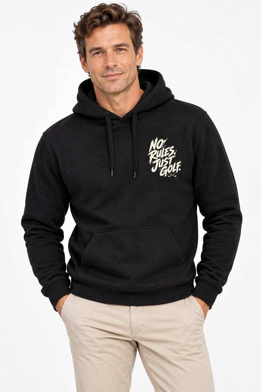 Sweat à capuche homme noir, logo « No Rules Juste Golf » sur la poitrine
