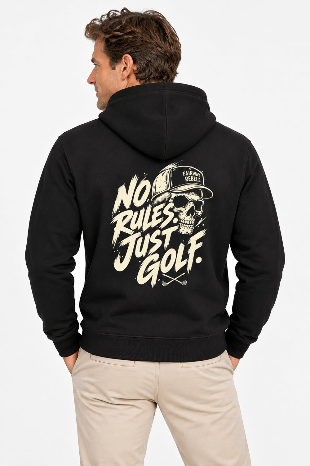 Sweat à capuche homme noir, imprimé « No Rules Juste Golf » au dos