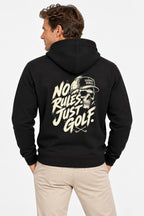 Sweat à capuche homme noir, imprimé « No Rules Juste Golf » au dos