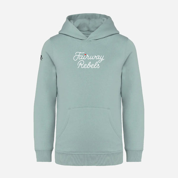 Sweat à capuche pour fille vert d’eau, logo « Fairway Rebels », poche kangourou.