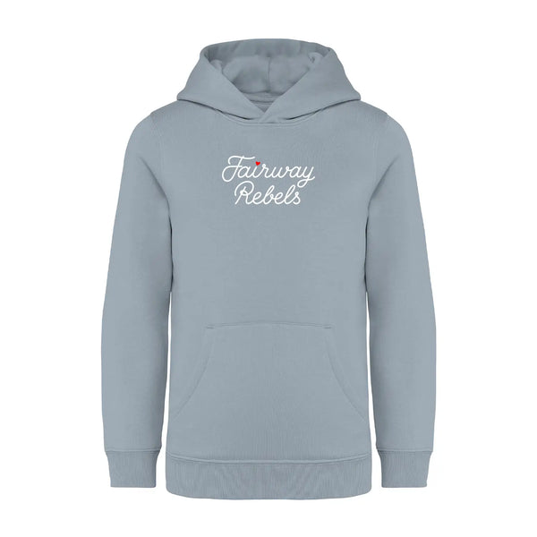 Hoodie de golf garçon bleu clair avec impression « Fairway Rebels », capuche et poche.