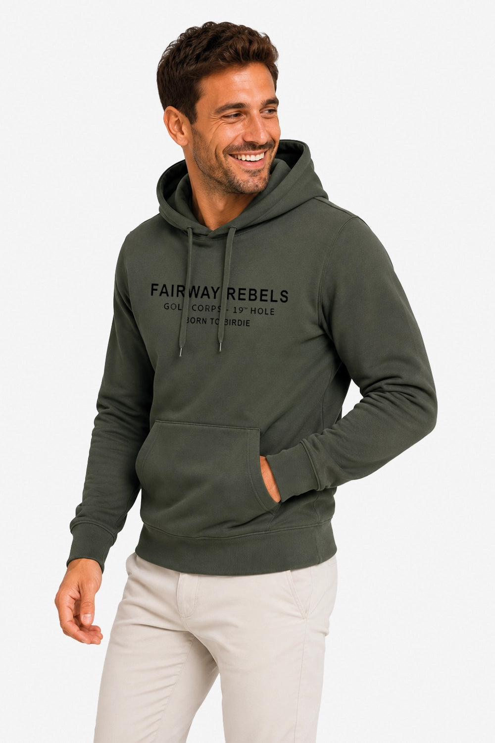 Sweat à capuche homme vert foncé Fairway Rebels, cordons de capuche, poche avant