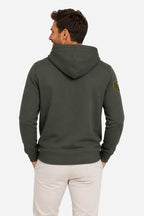 Sweat à capuche homme vert foncé, dos avec écusson Fairway Rebels sur la manche