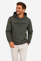 Sweat à capuche homme vert foncé, inscription Fairway Rebels sur la poitrine, poche