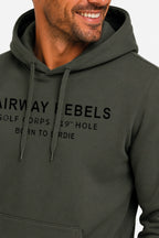 Sweat à capuche homme vert foncé, inscription Fairway Rebels et cordons de capuche
