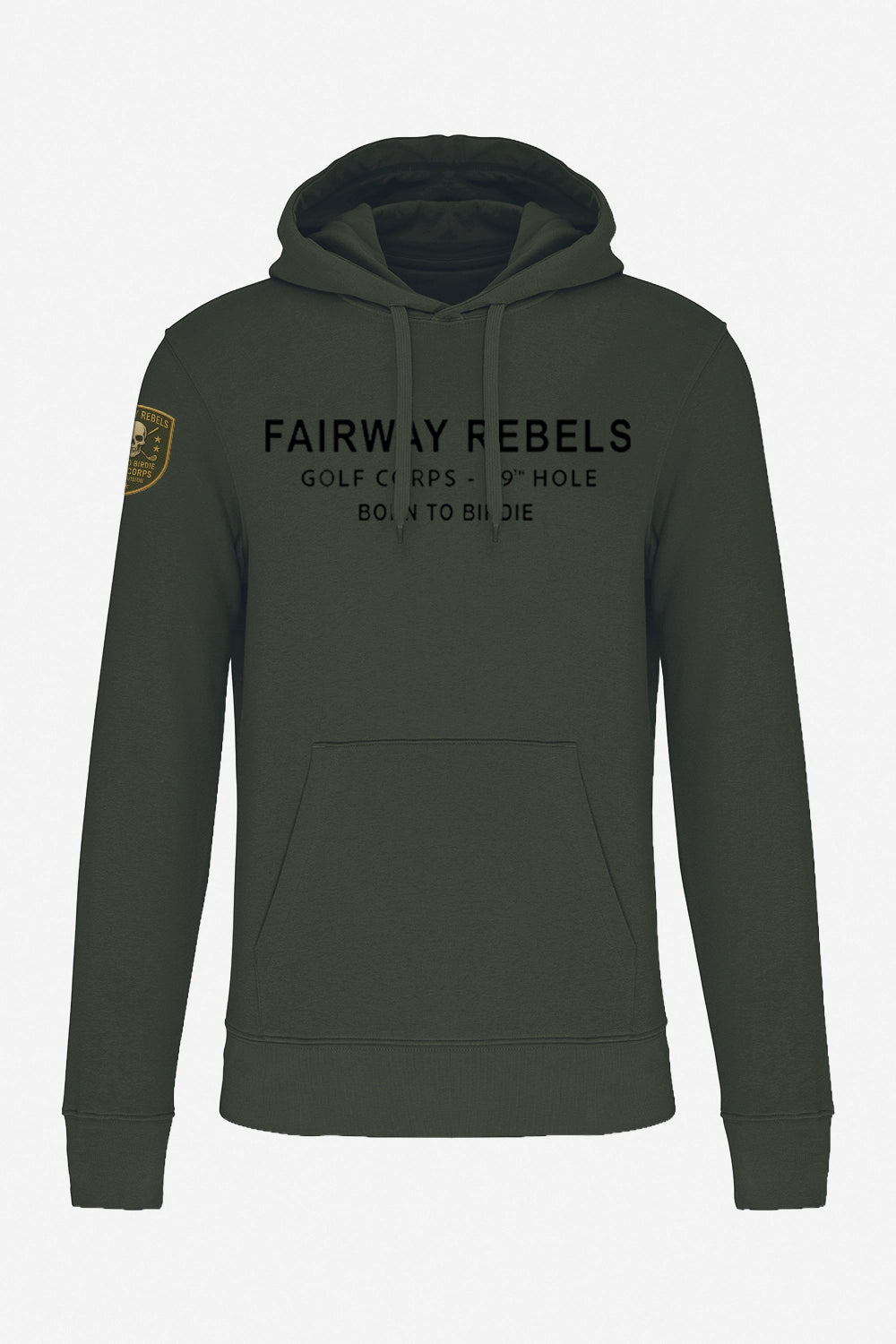 Sweat à capuche homme vert foncé, logo Fairway Rebels sur la poitrine, poche kangourou