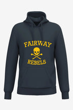 Sweat à capuche homme bleu marine, poche kangourou, imprimé « Fairway Rebels » jaune.