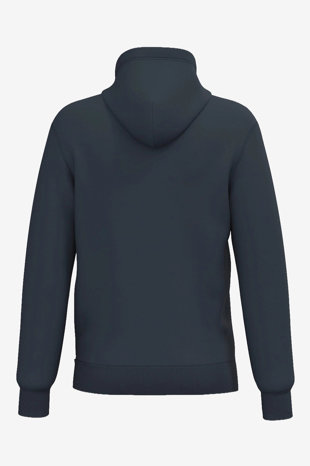 Sweat à capuche homme bleu marine, dos uni, coupe droite, capuche avec cordons.