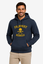 Sweat à capuche homme bleu marine, imprimé « Fairway Rebels » jaune, poche kangourou.