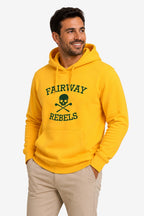 Veste sweat à capuche jaune homme, logo « Fairway Rebels » et poche kangourou