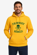 Veste sweat à capuche jaune homme, logo « Fairway Rebels » au centre