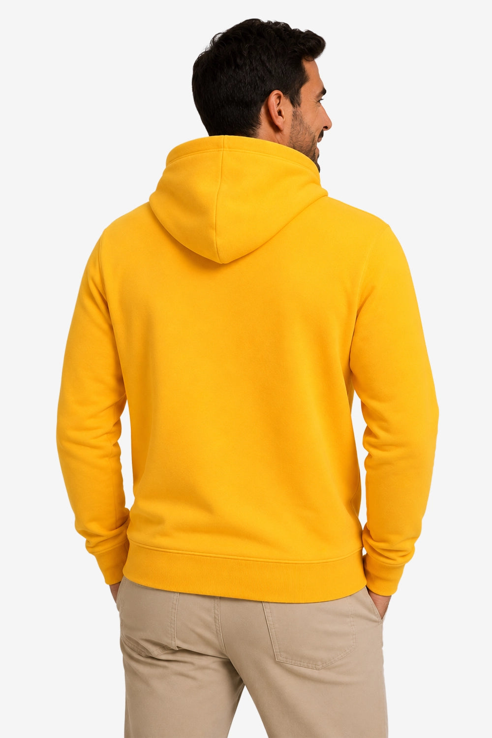 Veste sweat à capuche jaune homme, vue de dos sans logo