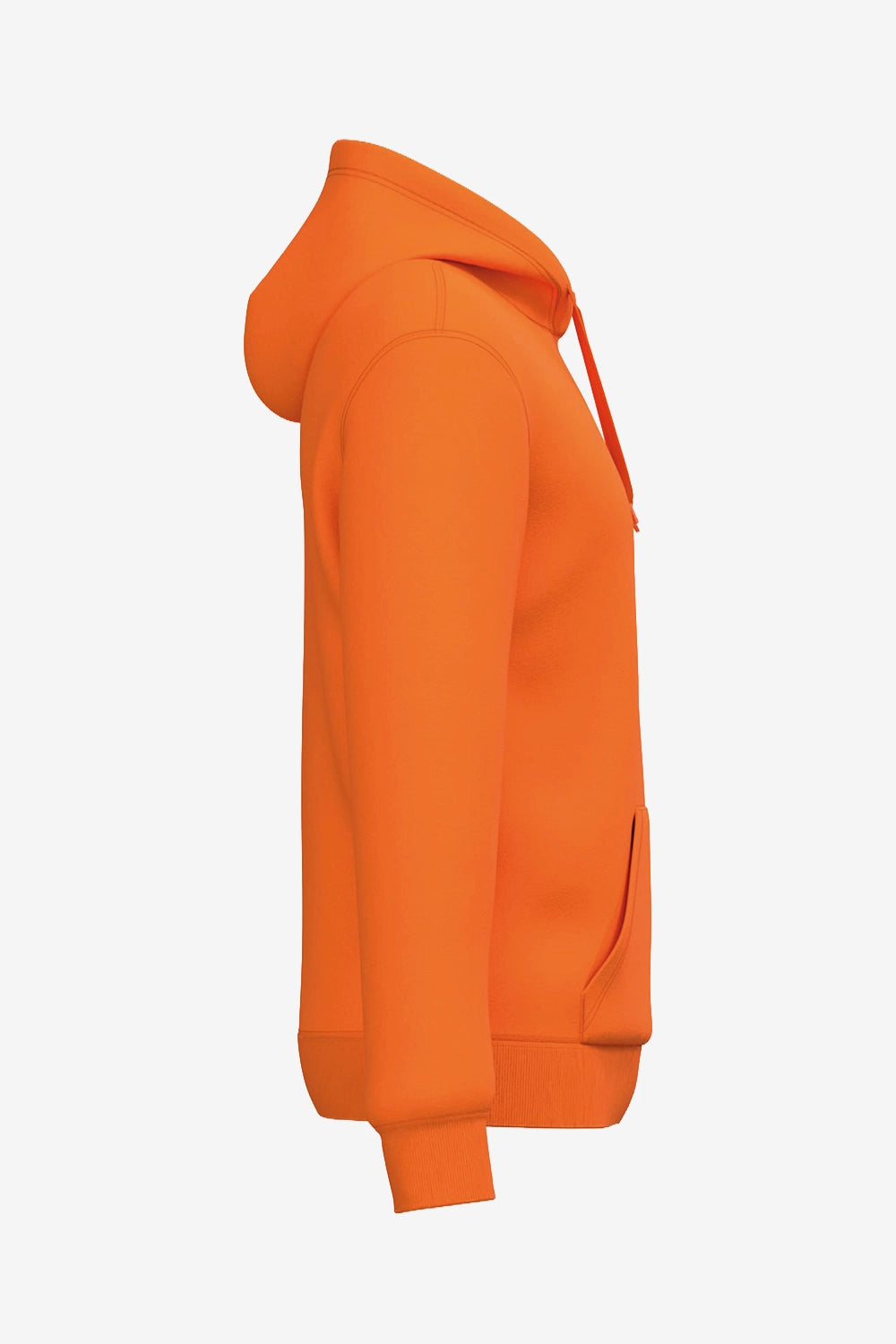 Veste sweat à capuche orange homme, vue de côté avec capuche et manches