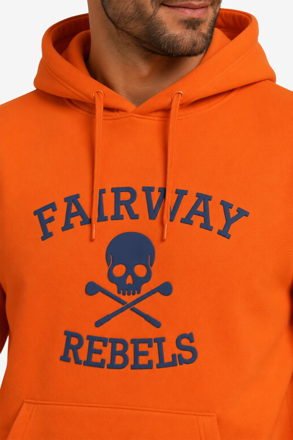 Sweat-shirt à capuche orange homme, gros logo « Fairway Rebels » brodé