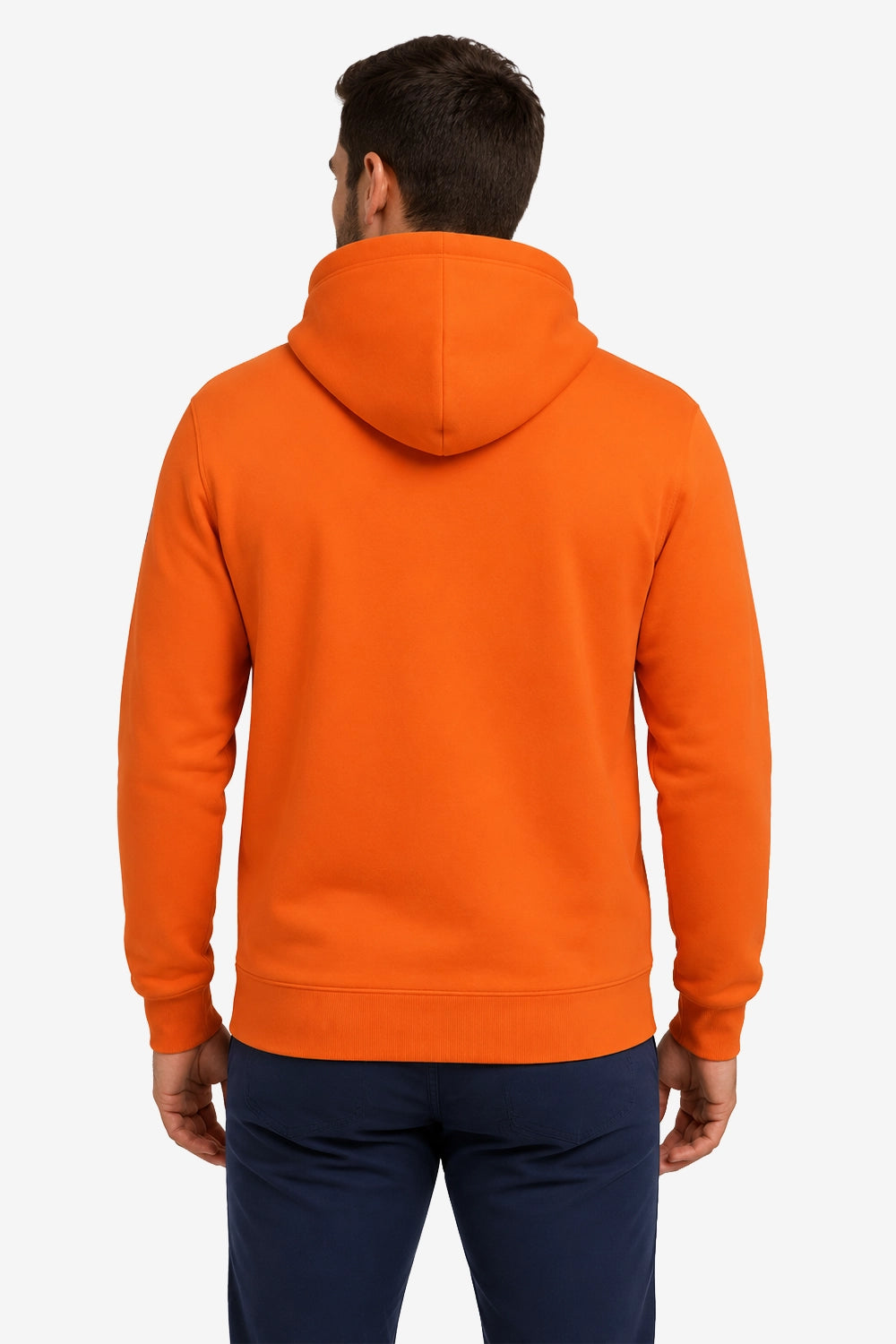 Homme sweat à capuche orange, poche kangourou, vue arrière