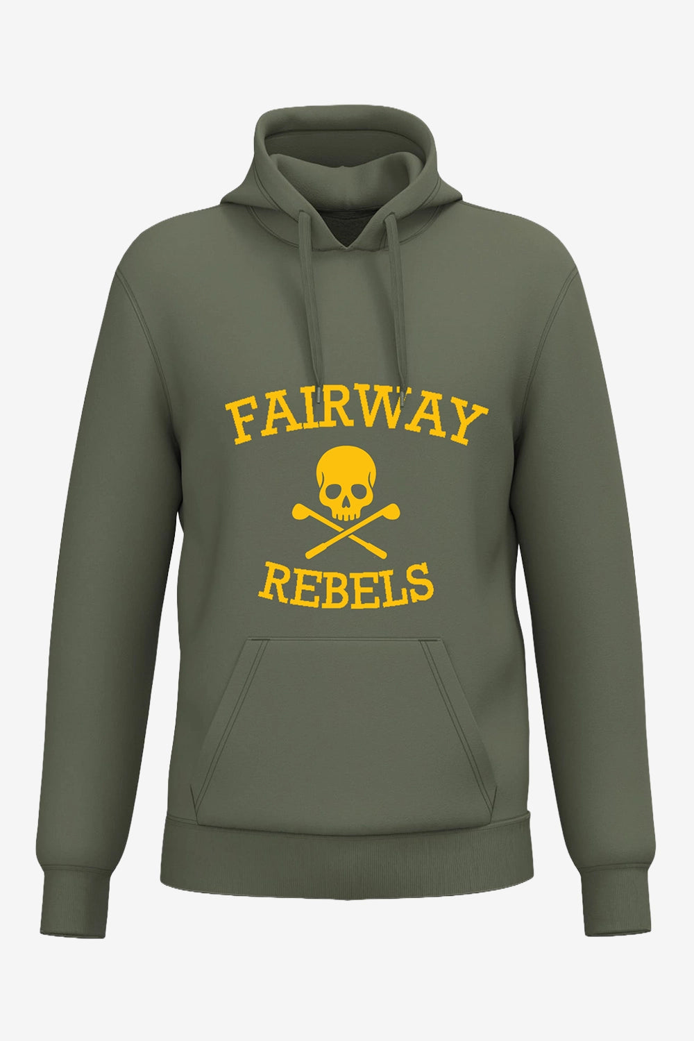 Homme sweat à capuche vert foncé, imprimé « FAIRWAY REBELS », poche kangourou
