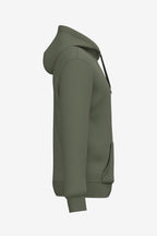 Homme sweat à capuche vert foncé, vue de côté, poche kangourou