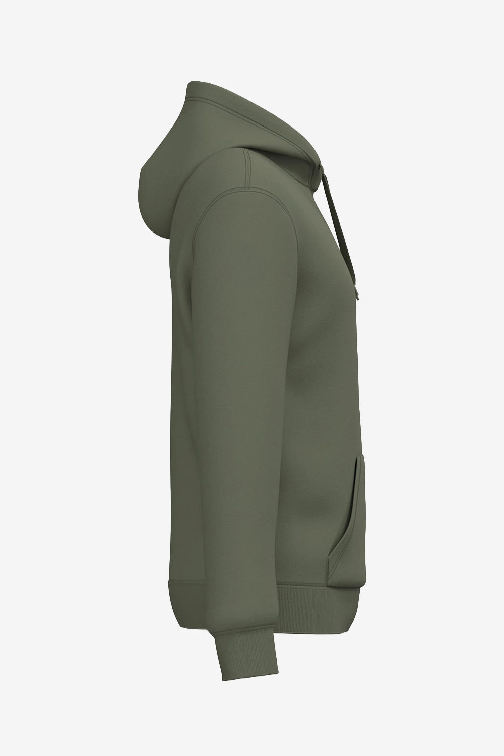 Homme sweat à capuche vert foncé, vue de côté, poche kangourou