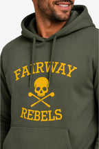 Homme sweat à capuche vert foncé, gros logo « FAIRWAY REBELS » au centre