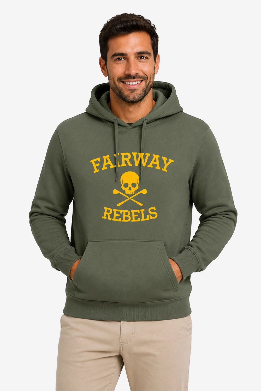 Homme sweat à capuche vert foncé avec logo « FAIRWAY REBELS », poche kangourou