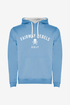Sweat à capuche fille bleu ciel, devant avec logo « FAIRWAY REBELS GOLF »