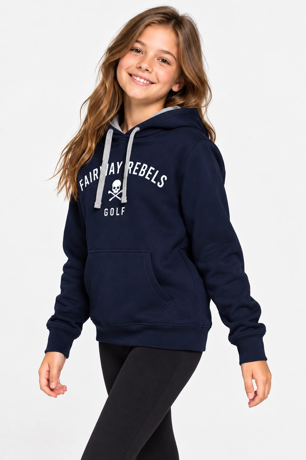 Sweat à capuche fille bleu marine, imprimé FAIRWAY REBELS GOLF, poche kangourou