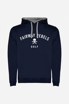 Sweat à capuche fille bleu marine, dos imprimé FAIRWAY REBELS GOLF, capuche grise