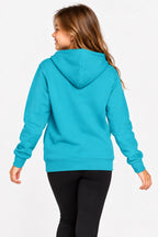 Sweat à capuche bleu turquoise, vue arrière, manches longues, capuche