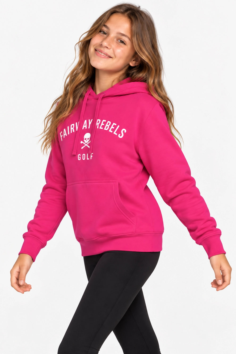 Sweat de golf fille fuchsia à capuche, poche kangourou, logo « FAIRWAY REBELS »
