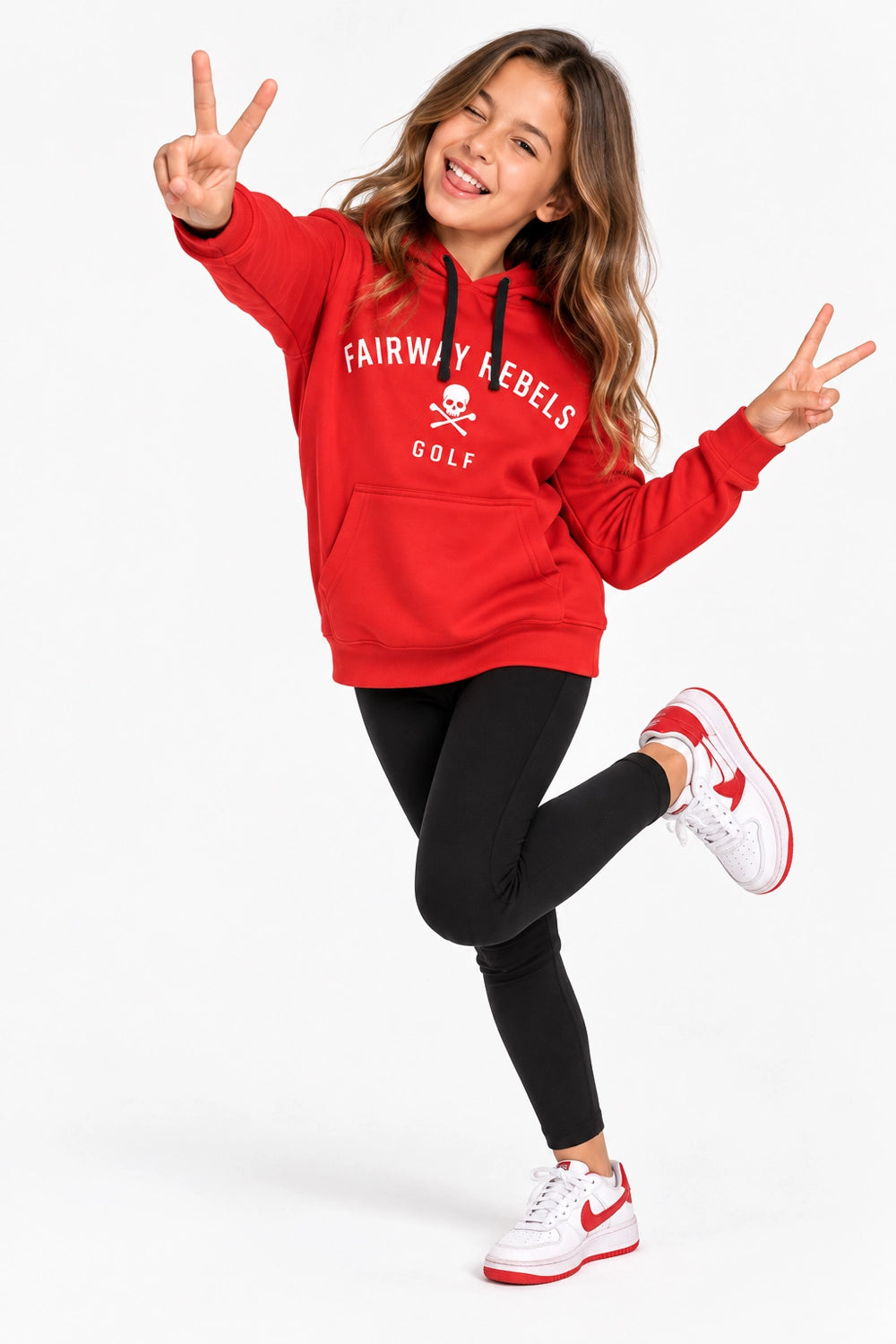 Sweat à capuche rouge pour fille, imprimé Fairway Rebels Golf et logo crâne