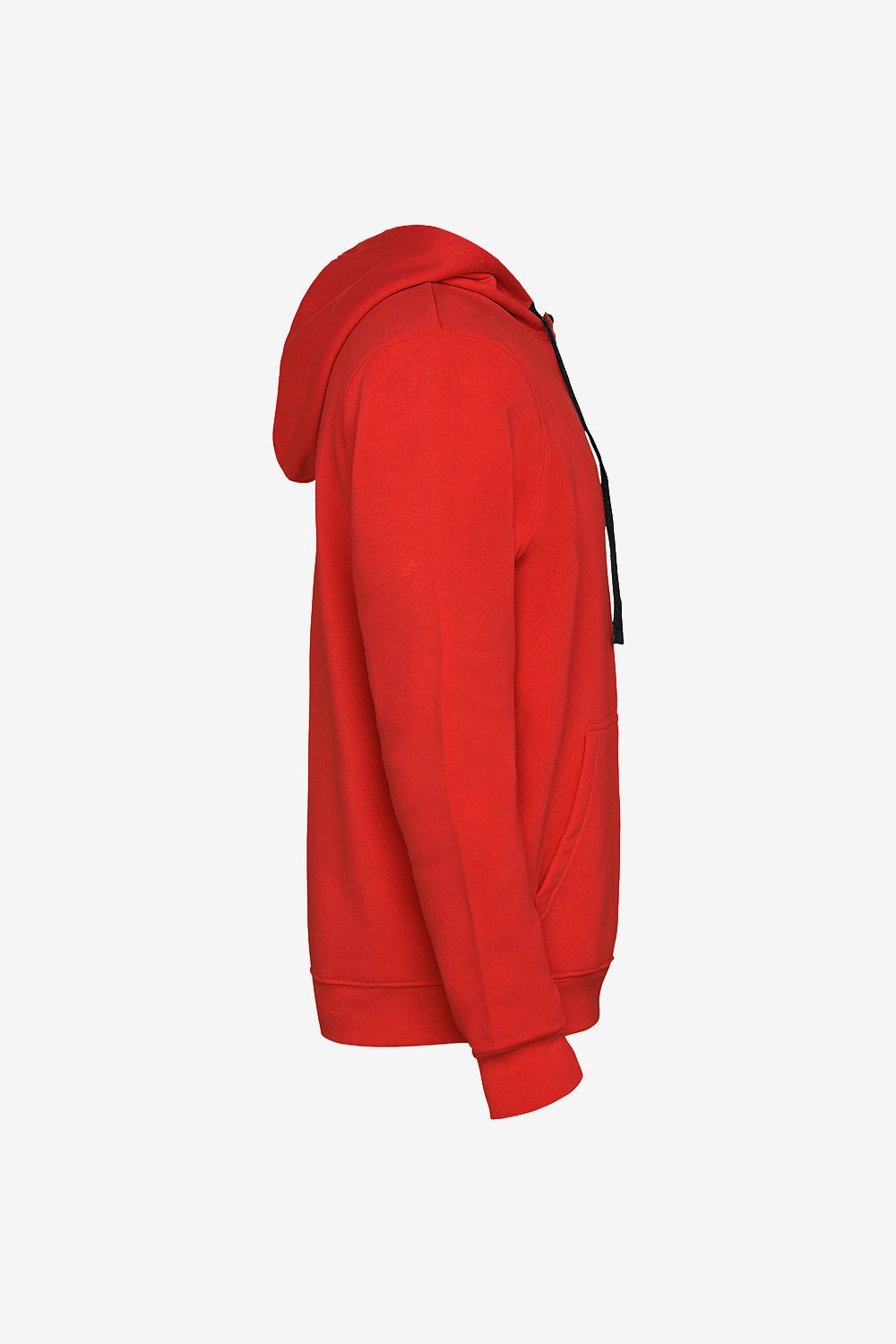Sweat à capuche rouge pour fille, vue de côté, manches longues et poche kangourou