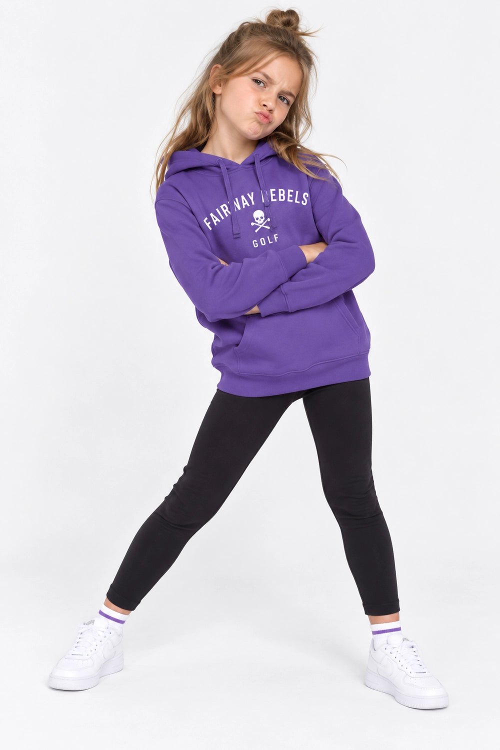 Sweat à capuche violet enfant, imprimé central « FAIRWAY REBELS GOLF »