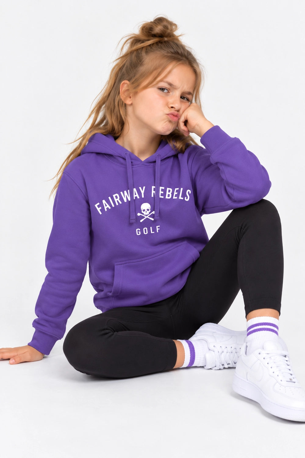 Sweat à capuche violet enfant, poche kangourou et imprimé « FAIRWAY REBELS »