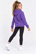 Sweat à capuche violet enfant, vue de dos, poignets côtelés
