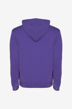 Sweat à capuche violet enfant, vue arrière, capuche et bordures côtelées
