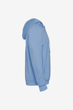 Sweat à capuche bleu ciel, vue latérale dos, épaules et manches longues
