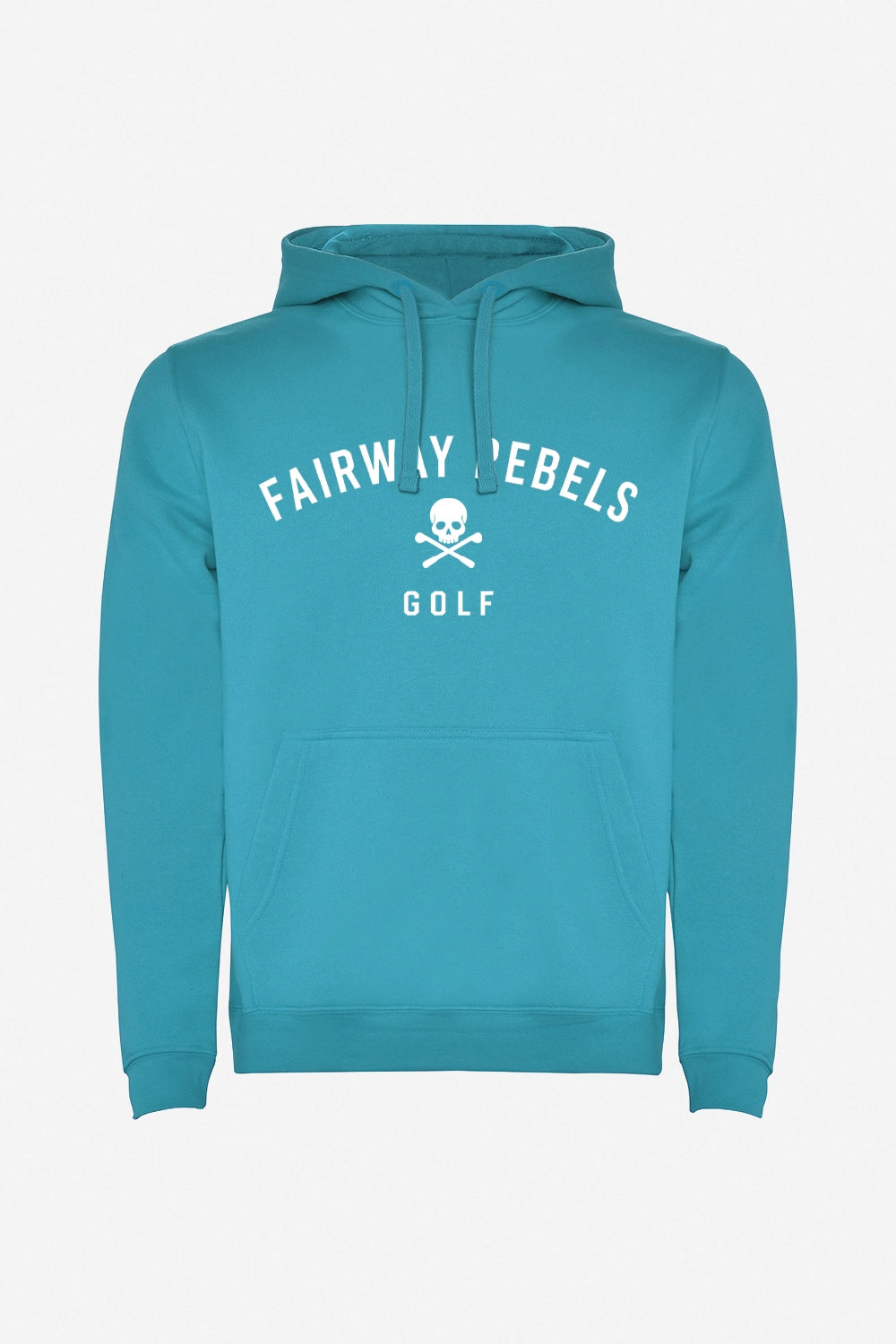Sweat turquoise à capuche, logo crâne Fairway Rebels Golf au dos