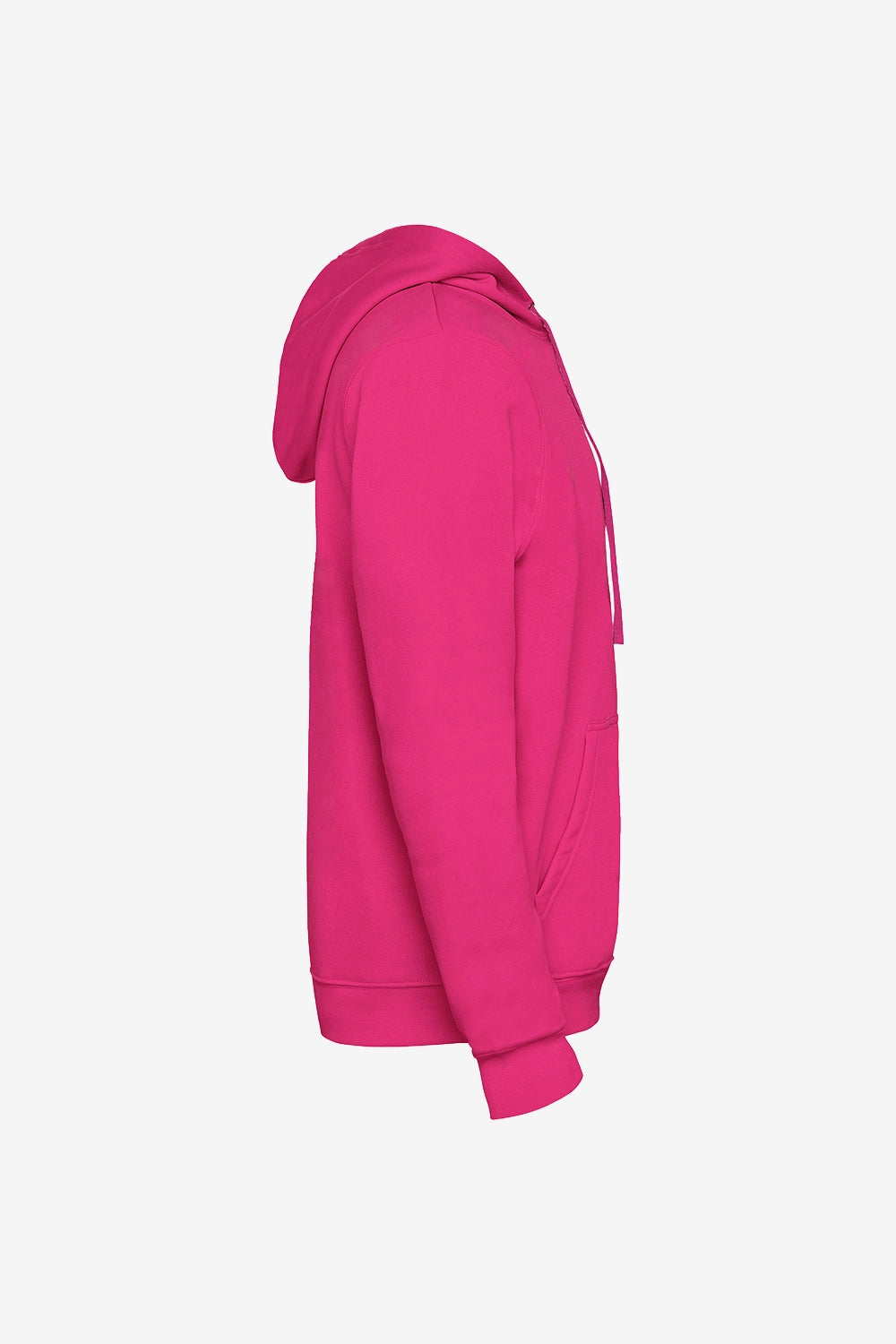 Sweat garçon fuchsia à capuche, vue de côté, manches longues, poche kangourou.