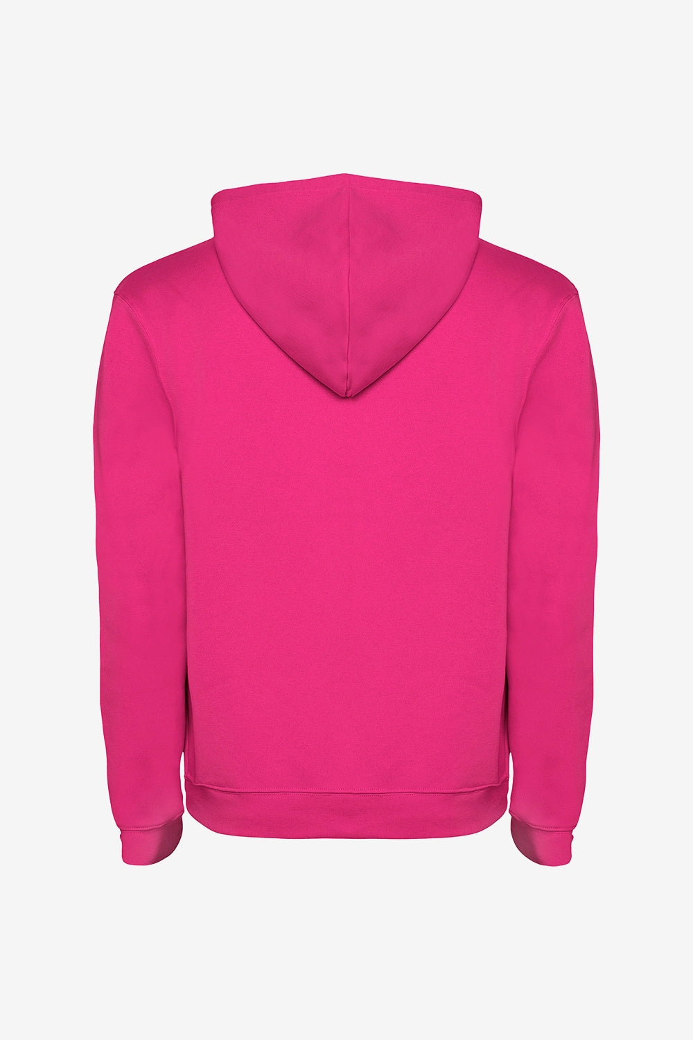 Sweat garçon fuchsia à capuche, vue arrière, manches longues, finitions côtelées.