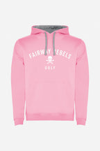 Sweat à capuche rose garçon, capuche doublée grise et logo «Fairway Rebels»