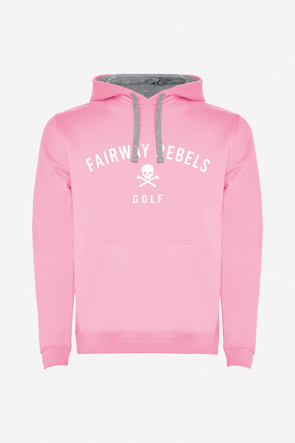 Sweat à capuche rose garçon, capuche doublée grise et logo «Fairway Rebels»