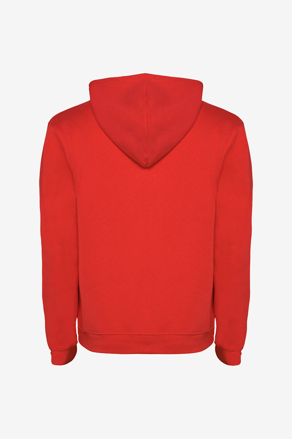 Sweat à capuche rouge enfant vu de dos, capuche et couture des manches